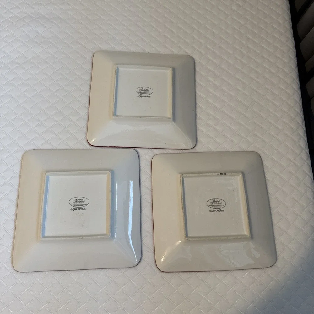 Certified International Oyster Roast Square Plates Set of 3 Multicolor Excellent